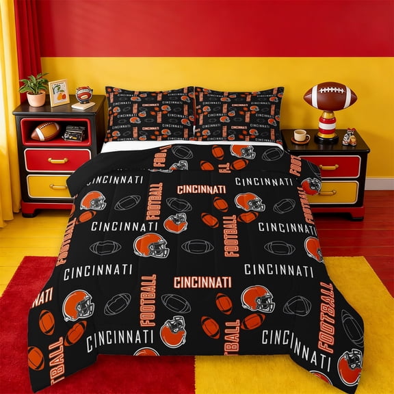 Erosebridal American Football City Bedding Twin Comforter Set,Cincinnati Down Comforter,Red Rugby Helmet Bedding Sets Twin with Comforter For Boys,Lightweight Room Decoration Reversible,2 Pieces