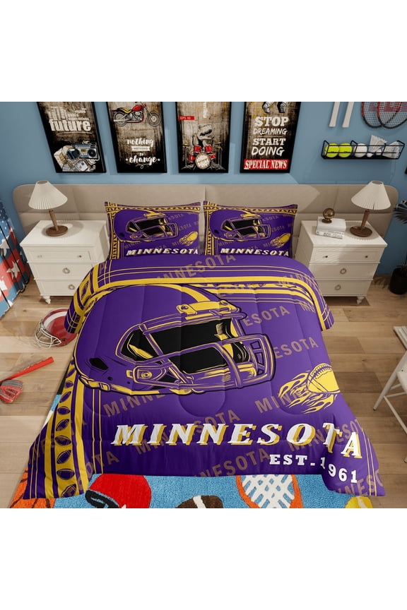 American Football City Bedding Twin Comforter Set, Puurple Gold Down Comforter, Eat Sleep Room Decor, Breathable