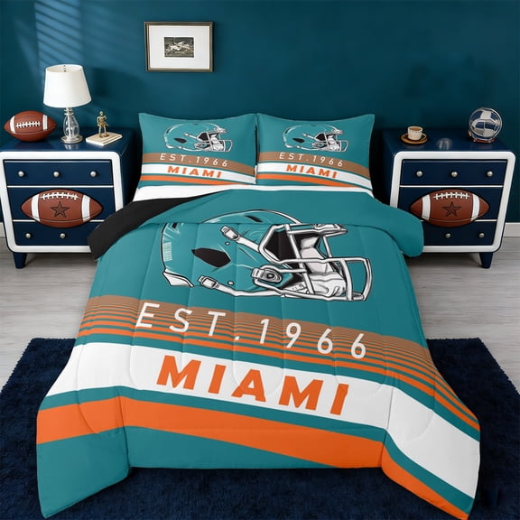 Erosebridal American Football City Comforter Sets Full Size,Miami Print Comforters & Duvets,Geometric Stripe Bedding Full Comforter Set,Luxurious Bedroom Decoration Reversible，3-Piece