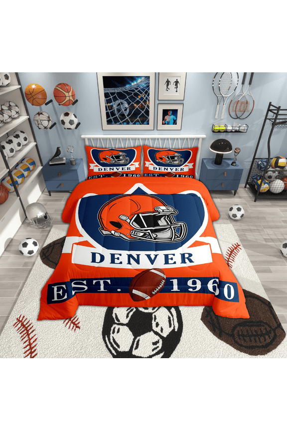 American Football City Comforter Sets Twin Size, Eat Sleep Comforters & Duvets, Soccer Lover Reversible Duvet Insert, Ultra Soft Room Decor, 2-Piece