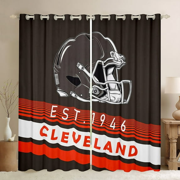 Erosebridal American Football City Curtains Pack of 2 (38x54),Cleveland Print Black Out Curtains,Geometric Stripe Curtains for Living Room,Luxurious Bedroom Decoration