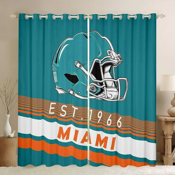 Erosebridal American Football City Curtains Pack of 2 (38x54),Miami Print Black Out Curtains,Geometric Stripe Curtains for Living Room,Luxurious Bedroom Decoration