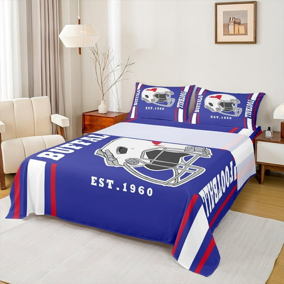 Erosebridal American Football City Sheet Set Twin,Buffalo Bedding Sets Twin Size,White Rugby Helmet Twin Sheet Sets For Boys,Lightweight Room Decoration,3 Pieces