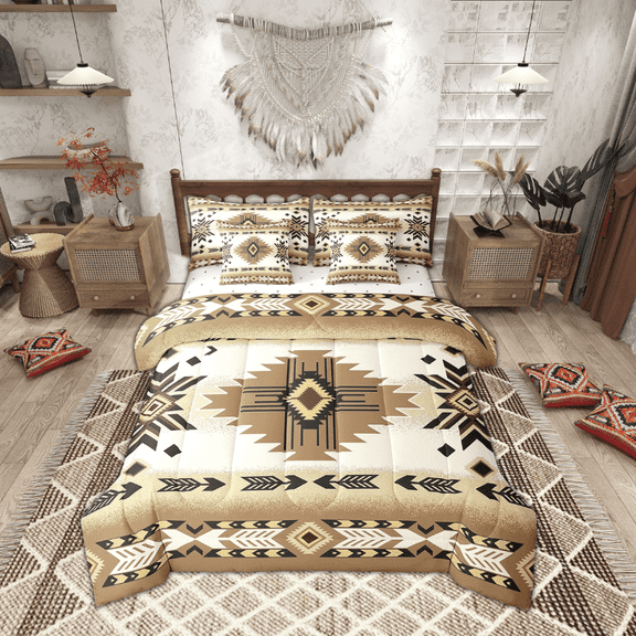 Erosebridal Boho Bohemian Bedding Sets King Size,Brown Wheat Bed in a Bag King size,Ultra Soft Reversible Bedding King Size,Aztec Decor,7 Pieces