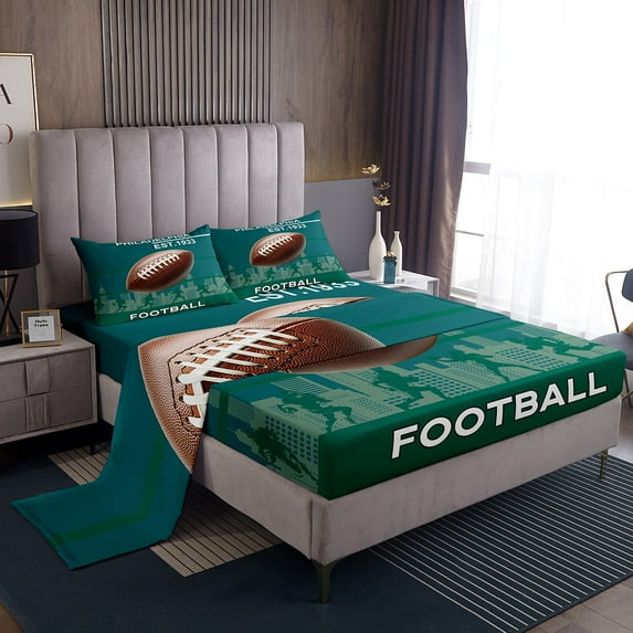 Erosebridal American Football City Twin Sheet Sets, Retro Soccer Bedding Twin Size, Rugby Player Decor