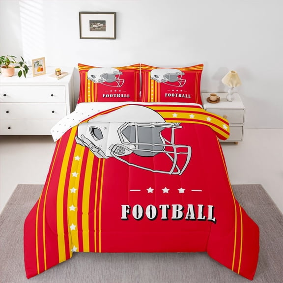Erosebridal American Football Comforter Set Rugby Decor Sports Game Bedding Comforter Sets Twin, American Football City Bedding Red Yellow White Stars Stripes Duvet Insert 2Pcs (Kansas)
