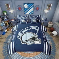 Erosebridal American Football Comforter Set Twin Size 7 Pieces Rugby Games Sport Arena Navy Blue Bedding Set Sports Theme Bed in a Bag with Comforter,Sheets