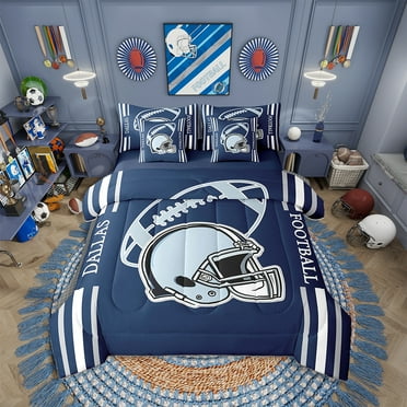 Erosebridal American Football Comforter Set Twin Size 7 Pieces Rugby Games Sport Arena Navy Blue Bedding Set Sports Theme Bed in a Bag with Comforter,Sheets