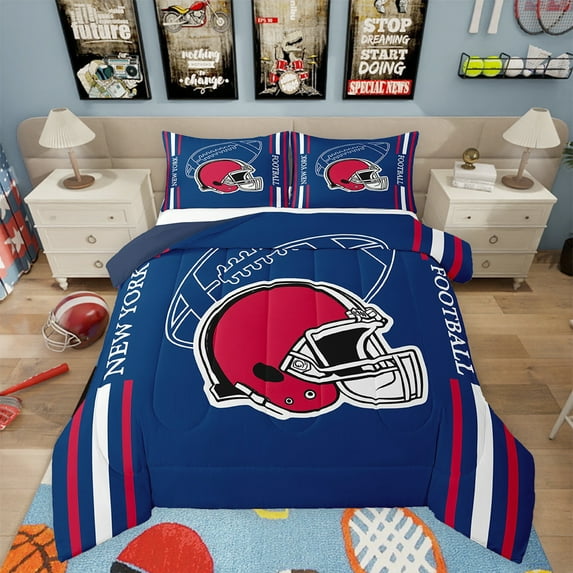 Erosebridal American Football Comforter Set Twin Size Rugby Games Bedding Set Sport Arena Dark Blue Red Comforter Sports Theme Quilt Set