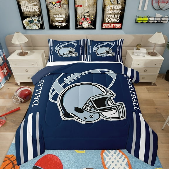 Erosebridal American Football Comforter Set Twin Size Rugby Games Bedding Set Sport Arena Navy Blue Comforter Sports Theme Quilt Set