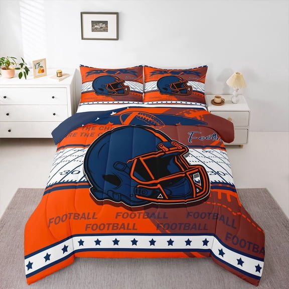 Erosebridal American Football Comforter Sets Twin Size, Soccer Sports Comforters & Duvets, Orange Navy, Denver, REversible 2 Pieces, Microfiber