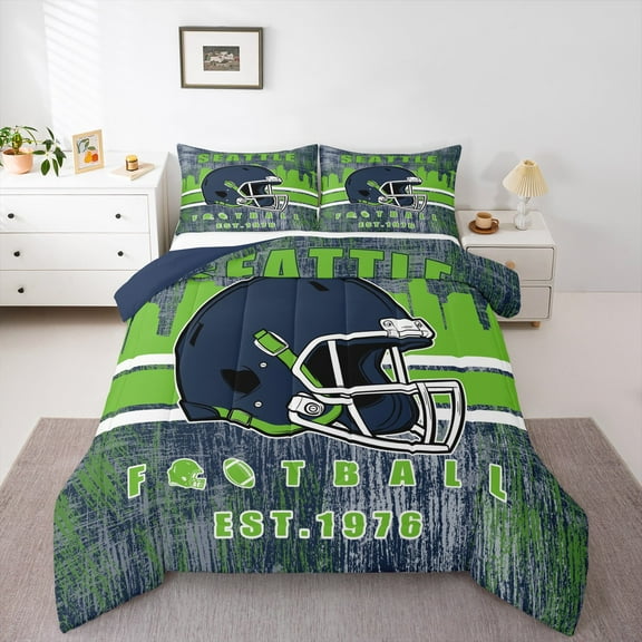 Erosebridal American Football Comforter Sets Twin Size, Sports Theme Comforters & Duvets, Navy Green, SEATTLE, REversible 2 Pieces, Microfiber