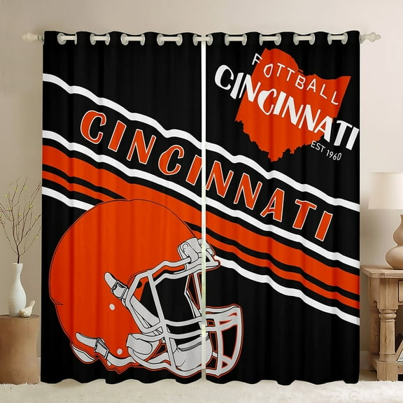 Erosebridal American Football Curtains for Living Room,Sport Theme 30%-50% Blackout Curtains Set of 2 (38x45),Ball Game Decor(Cincinnati)
