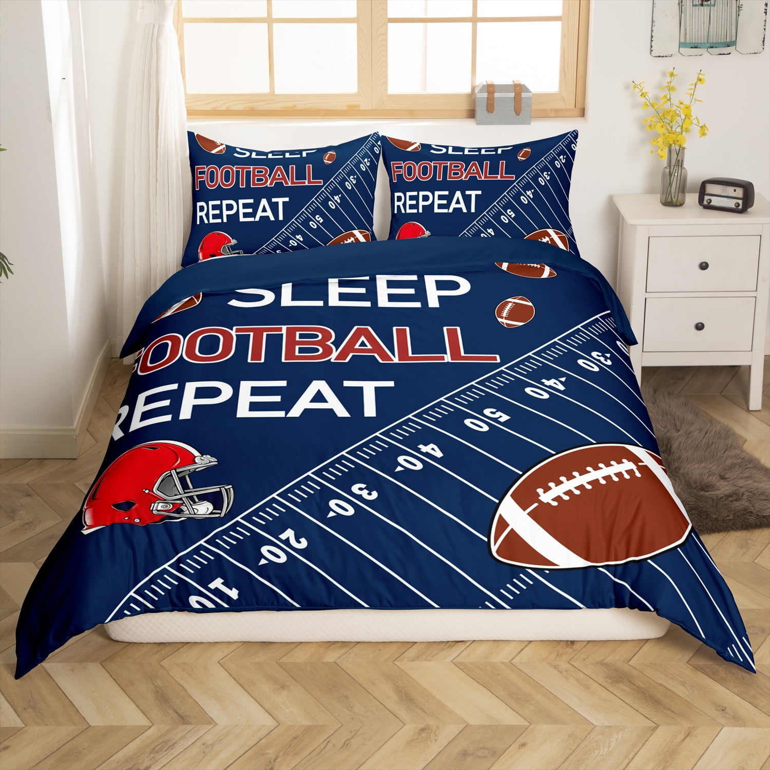 Rugby Ball American Football Print Pattern Bed Set Quilt main image 1