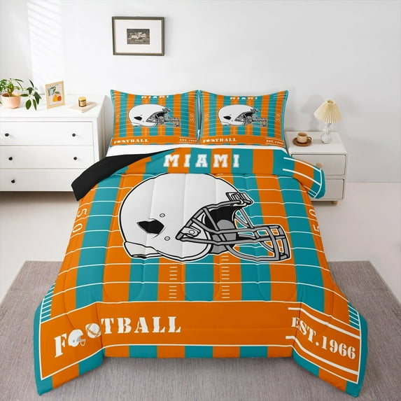 Erosebridal American Football Gamer Bedding Sets Queen with Comforter,Rugby City Duvet Insert,Miami Comforter Sets Queen Size For Boys,Lightweight Bedroom Decor Reversible,3pcs