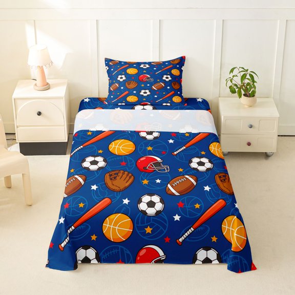Erosebridal American Football Games Twin Sheet Sets,Boy Basketball Sport Colorful Stars Kids Bedding 3-Piece