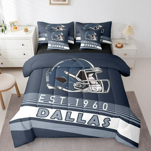 Erosebridal American Football Helmet Bedding Sets Twin Size,Dallas City Comforter Sets with Sheets,Sports Theme Bed in a Bag Twin Size,Luxury Living Room Decor Reversible,7-Piece
