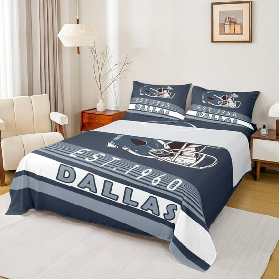 Erosebridal American Football Helmet Twin Sheet Sets,Dallas City Bedding Twin Size,Sports Theme Bed Sheets Set Twin Size,Luxury Living Room Decor,3-Piece