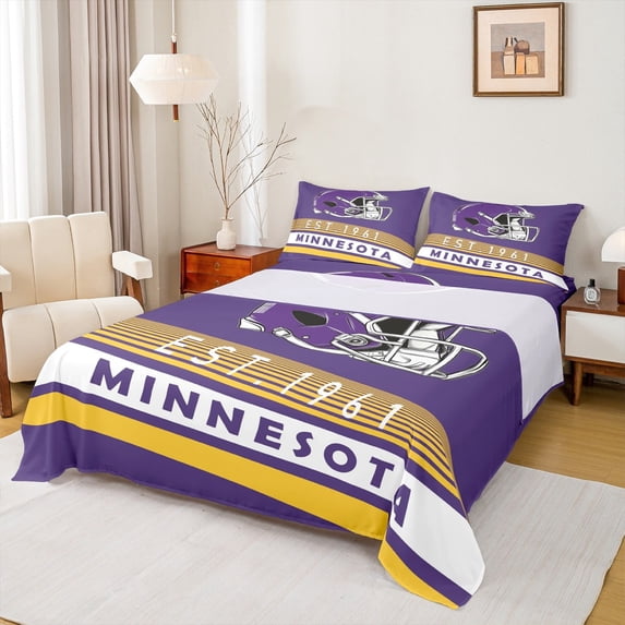 Erosebridal American Football Helmet Twin Sheet Sets,Minnesota City Bedding Twin Size,Sports Theme Bed Sheets Set Twin Size,Luxury Living Room Decor,3-Piece