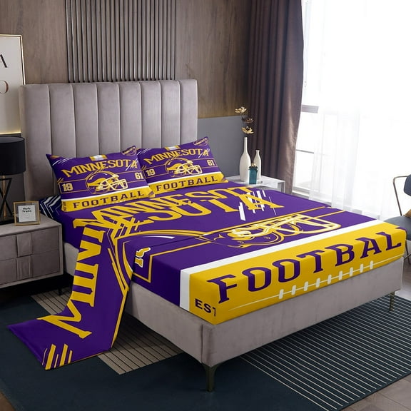 Erosebridal American Football Sheet Set Twin, Soccer Sports Bedding Sets Twin Size, Purple Orange, Minnesota, 3pcs (Top Sheet, Fitted Sheet, Pillowcase)