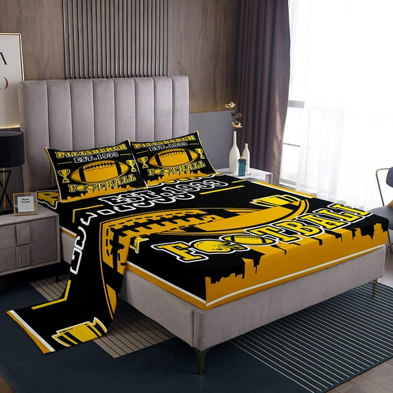 Erosebridal American Football Sheet Set Twin,Sport Theme Bedding Sets Twin Size,Ball Game Decor(Pittsburgh),3pcs