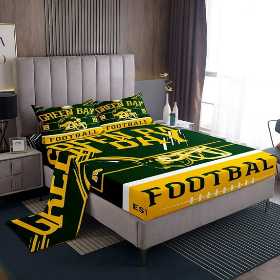 Erosebridal American Football Twin Sheet Sets, Soccer Sports Bedding Twin Size, Green Orange, Green Bay, 3pcs (Top Sheet, Fitted Sheet, Pillowcase)
