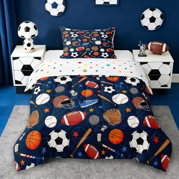Erosebridal American Rugby Football Kids Twin Comforter Sets,Kids Ball Sport Games Bedding Set,Reversible 2pcs