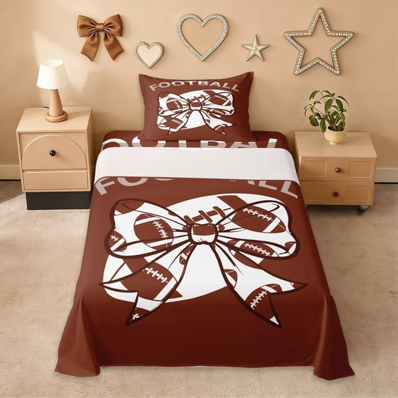 Erosebridal American Rugby Games Kids Twin Sheet Sets,Cartoon Coquette Bowknot Bedding For Girls 3-Piece
