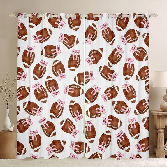 Erosebridal American Rugby Sport Black Out Curtains,Cute Pink Bowknot Curtains Pack of 2 (42x63 Each) For Kids Girls