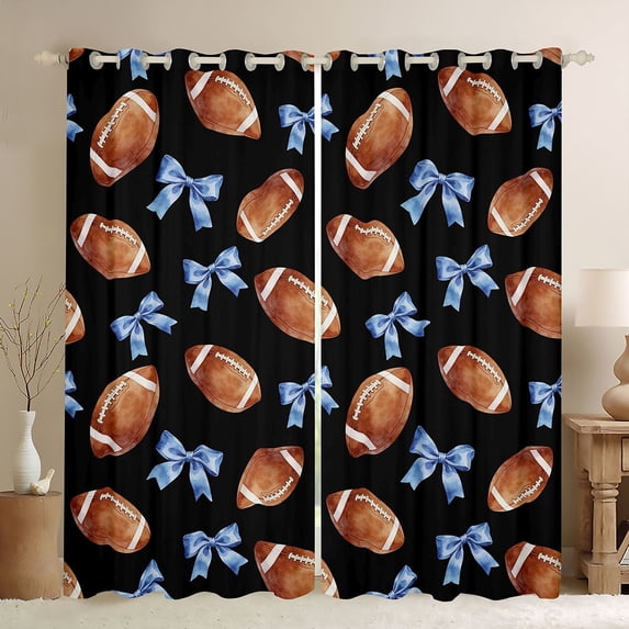Erosebridal American Rugby Themed Blackout Curtains Set of 2 (52x84 Each),Princess Blue Bowtie Window Curtains For Kids Girls