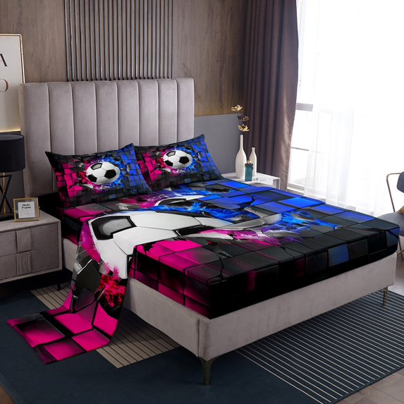 Erosebridal American Soccer Bed Sheets Set Queen Size,Ball Gamer Bedding Sets Queen Size,Plaid Buffalo Bed Sheets Queen,Super Cozy Teens Bedroom Decor,4-Piece