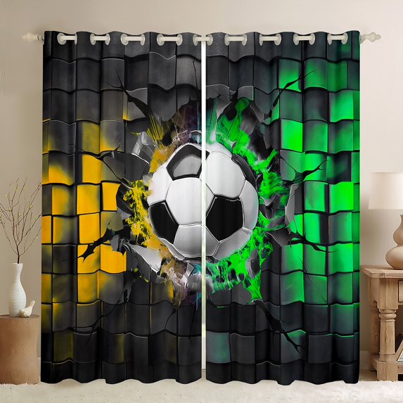Erosebridal American Soccer Curtains for Living Room (42Wx84L),Ball Gamer Curtains and Drapes (42Wx84L),Plaid Buffalo Curtains Pack of 2,Teens Bedroom Decor