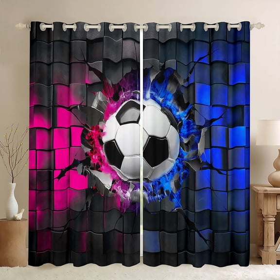 Erosebridal American Soccer Curtains Pack of 2 (42Wx63L),Ball Gamer 30%-50% Black Out Curtains,Plaid Buffalo Curtains for Living Room (42Wx63L),Teens Bedroom Decor