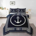 thumbnail image 1 of Erosebridal Anchor Decor Comforter Set King Size Ocean Nautical Themed Bedding Set Geometric Stripes Navy Blue Comforter Coastal Sea Adventure Quilt Set, 1 of 7