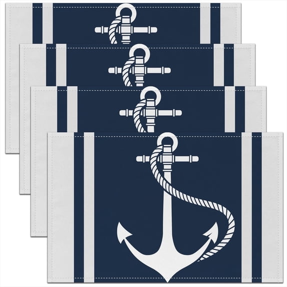 Erosebridal Anchor Placemats Set of 4 12"x18",Nautical Theme Table Mats for Dining Table Set of 4,Stripes Decor