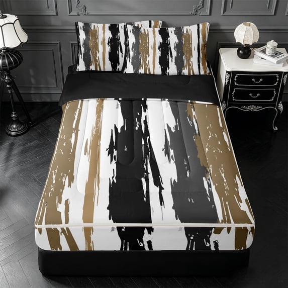 Erosebridal Ancient Graffiti Lines Zipper Twin Comforter Sets with Fitted Sheet and 2 Pillowcases,Vintage Abstract Geometric Zipper Bedding Set For Girls,Black Reversible,4pcs