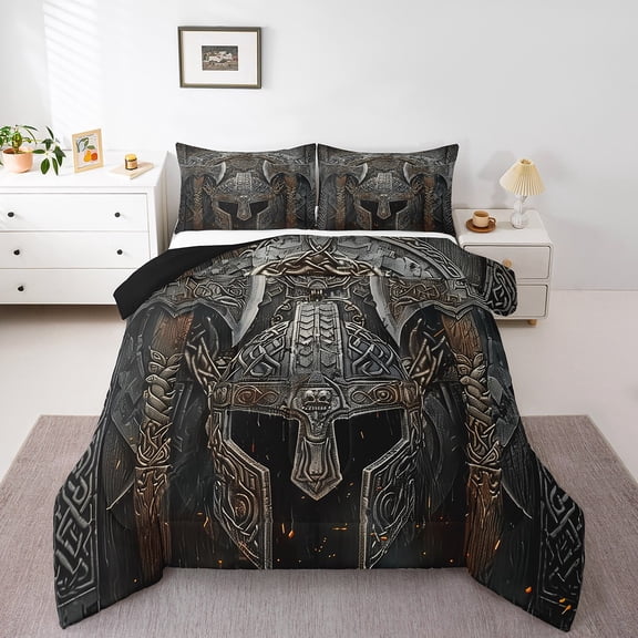 Erosebridal Ancient Viking Bedding Twin Comforter Set,Viking Warrior Down Comforter,Nordic Tribe Bedding Sets Twin with Comforter,Super Cozy Mythology Room Decoration,Reversible,2-Piece
