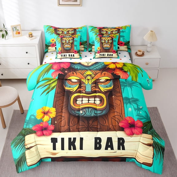 Erosebridal Angry Face Bed in a Bag Full size, Happy Hawaiian Party Bed Set, Tribal Print Decor, Reversible