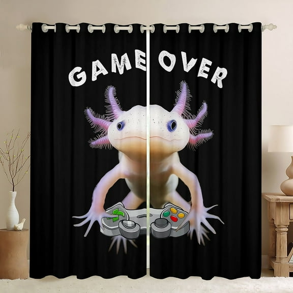 Erosebridal Animal Axolotl Curtains for Living Room,Kawaii Wildlife 30%-50% Blackout Curtains Set of 2 (38Wx45L),Grey Gamepads Curtains and Drapes (38Wx45L),Video Game Room Decorative
