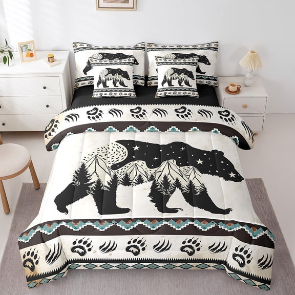 Erosebridal Animal Bear Bedding Sets Twin Size,Bohemian Aztec Comforter Sets with Sheets,Jungle Wildlife Bed in a Bag Twin size,Ultra Soft Teens Bedroom Decor,Reversible,7pcs