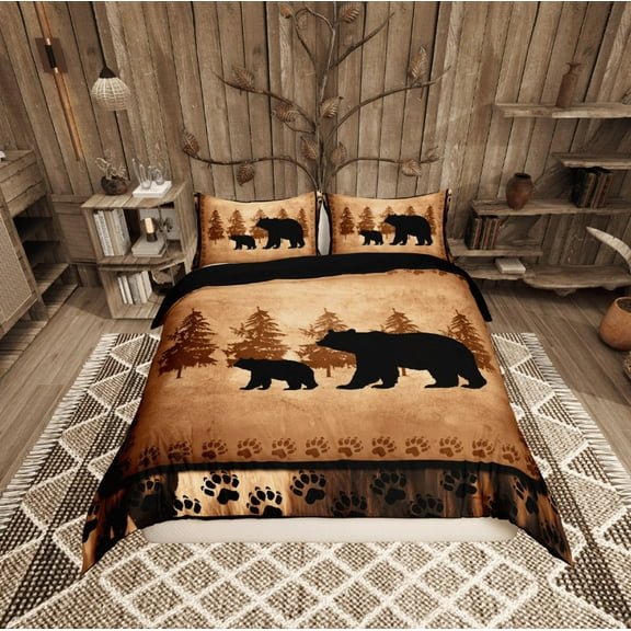 Erosebridal Wildlife Bear Comforter Cover Twin,Jungle Animal Bedding Twin Size,Rustic Cabin Duvet Cover Twin,Microfiber Safari Room Decoration(No Comforter),Reversible,2-Piece