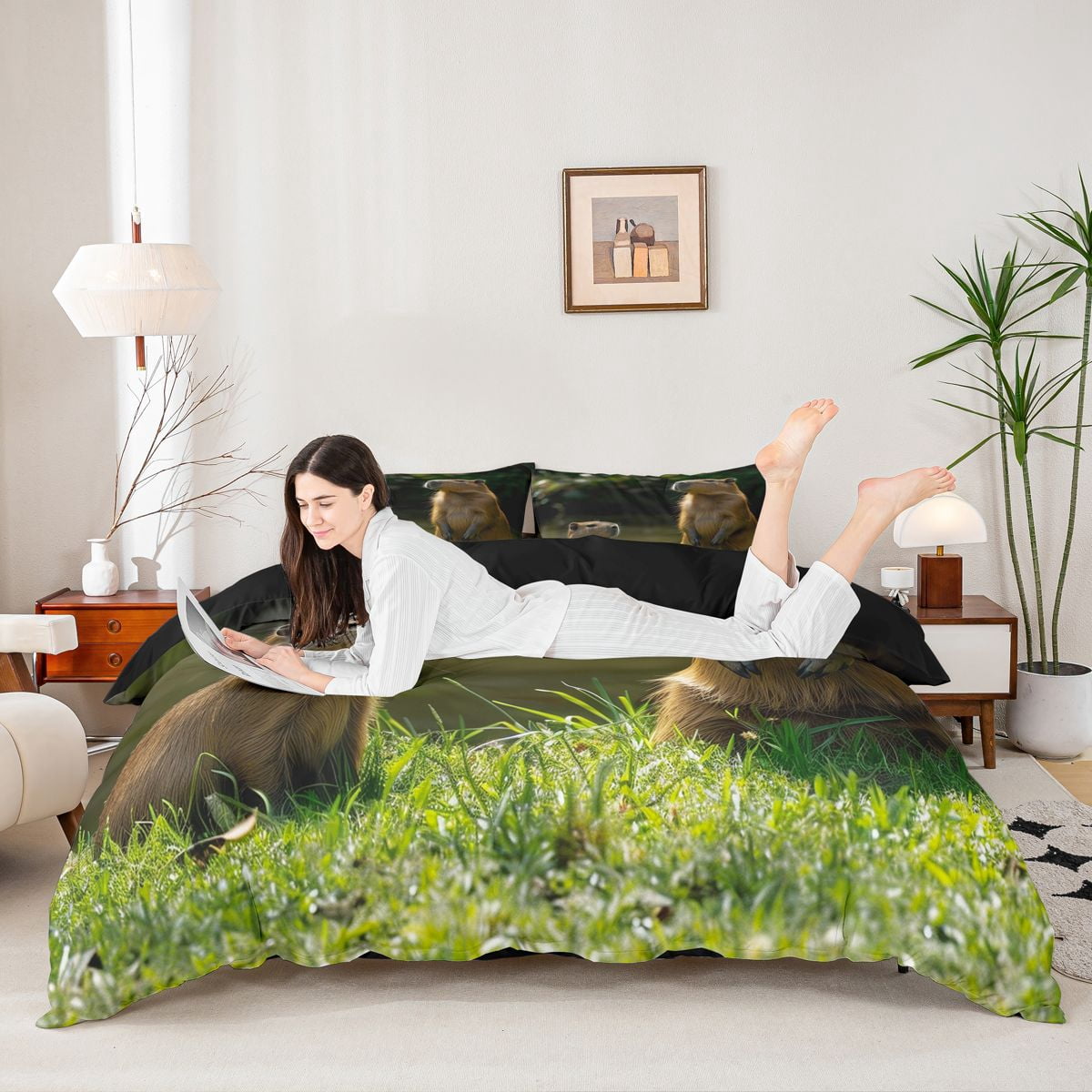 Erosebridal Animal Capybaras Queen Duvet Cover Set For Teens,Brown ...