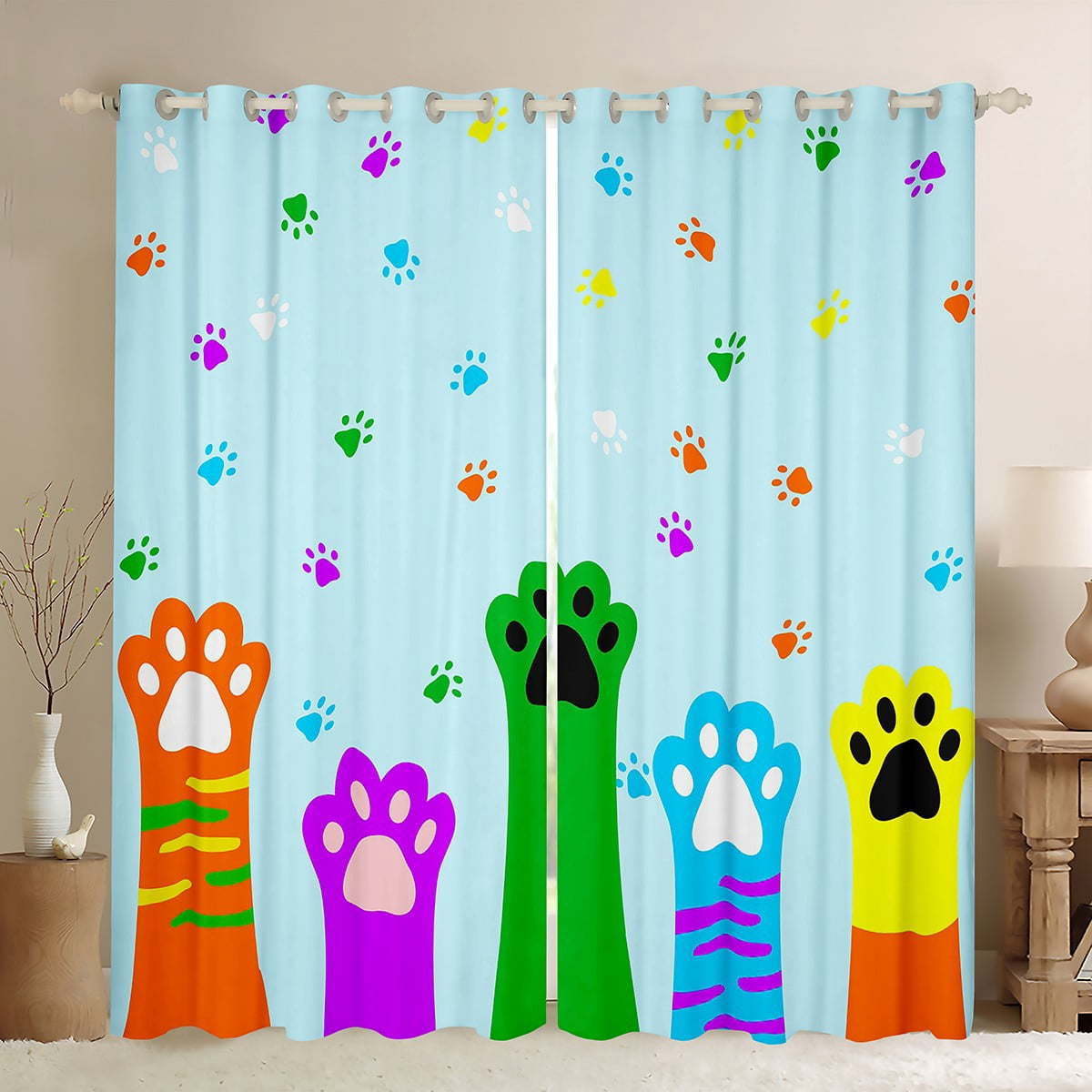 Super Cute Cat Print Blackout Curtains For Kids Room - Kawaii Animal & Polka Dot Design, Blocks Light Perfectly