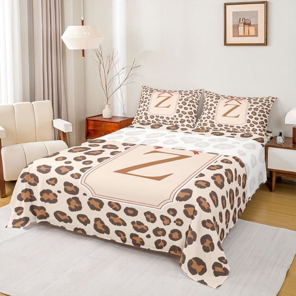 Erosebridal Animal Cheetah Print Kids Full Size Sheets, Monogrammed Z Bed Sheets, Grey Reverisble, 4 Pieces