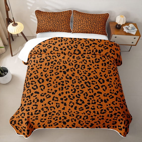 Erosebridal Animal Cheetah Printed Twin Quilt Set for Boys Girls, Leopard Wildlife Twin Coverlet Set, Orange, 2pcs