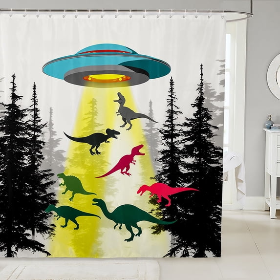 Erosebridal Animal Dinosaur Shower Curtain 72x84,Alien UFO Bathroom Curtain 72x84,Jungle Wildlife Bedroom Decor