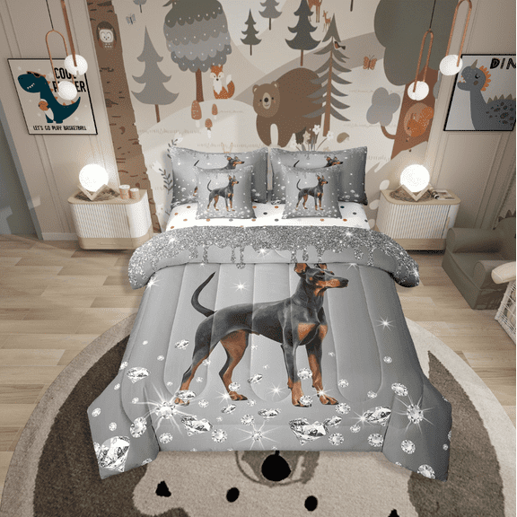 Erosebridal Animal Dog Bedding Sets Twin Size,Crystal Glitter Comforter Sets With Sheets,Sequin Print Decoration,Reversible,Breathable,7Pcs