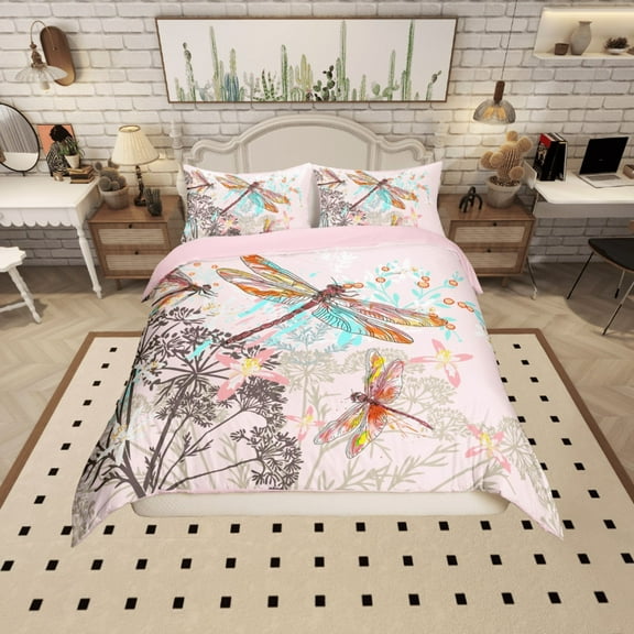 Erosebridal Animal Dragonfly Comforter Cover Twin,Mother'S Day Gifts Bedding Twin Size,Pink Blue Duvet Cover Twin,Lightweight Flower Bedroom Decoration,Reversible,2-Piece(No Comforter)