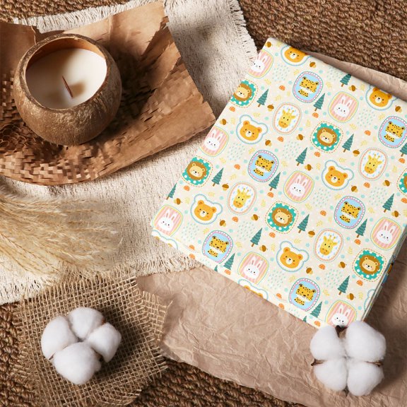 Erosebridal Animal Face Cream 100% Cotton Fabric by the Yard 2 Yards, Cute Safari Sewing Fabric