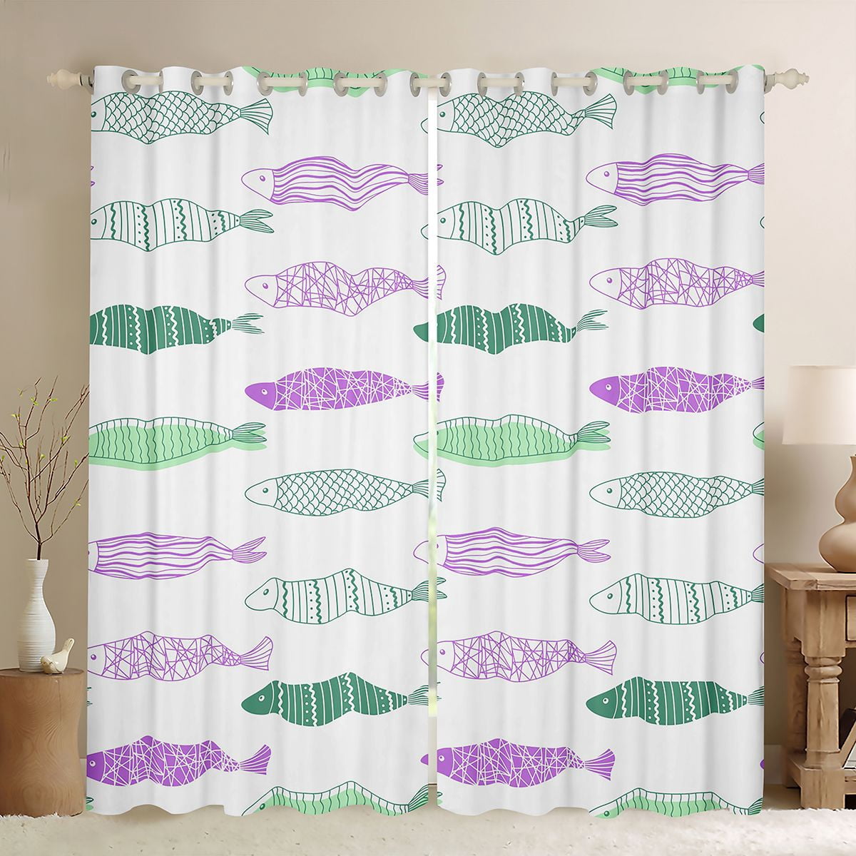Erosebridal Animal Fishes Blackout Curtains Set of 2 (52x84 Each) For ...